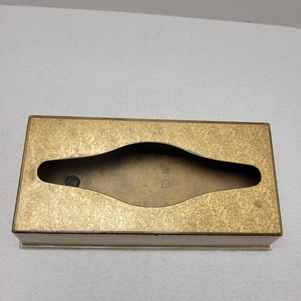 Vintage Hanging‎ Tissue Box holder Acrylic Gold w/ mirror bottom